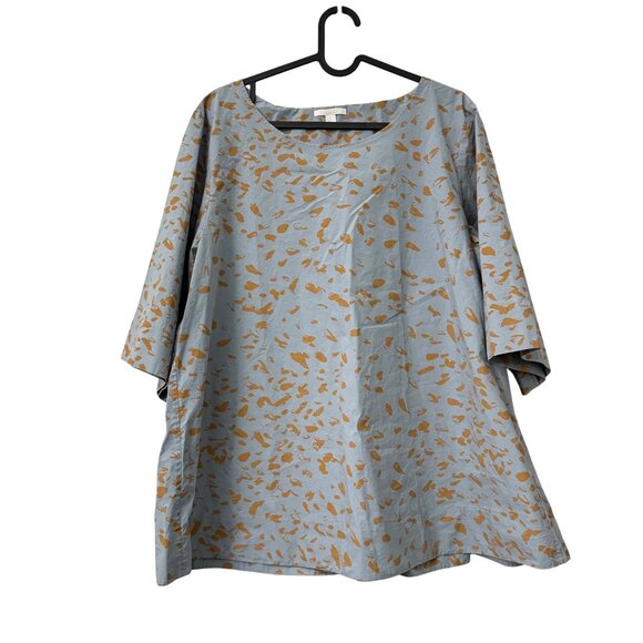 COS Blue Tan Leopard Print Tulip Back Short Sleeve Tunic Blouse Womens Size 12 - Picture 1 of 7